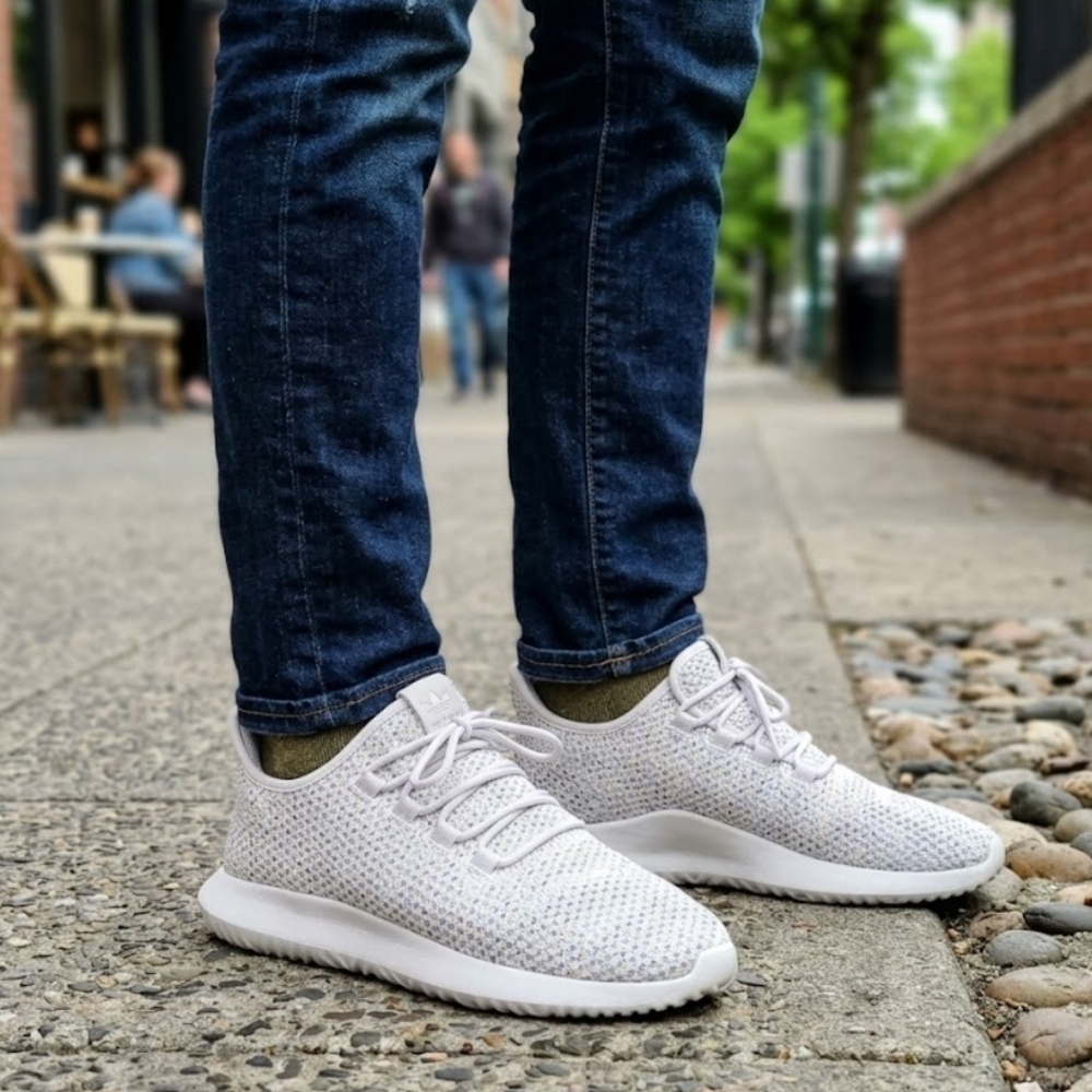 adidas White Light Gray Knit Men's Casual Sneakers
